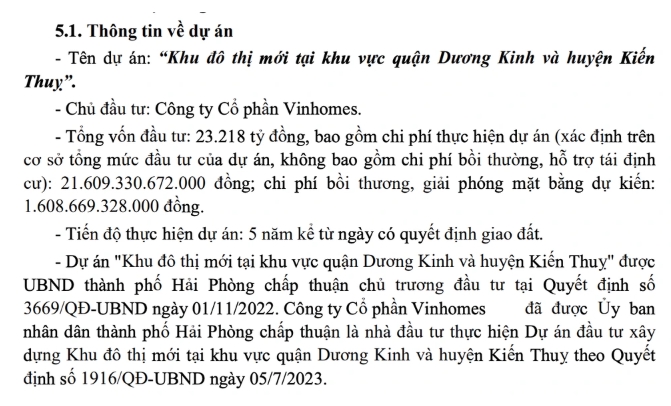 Thông tin về dự án Khu đô thị mới do Vinhomes làm chủ đầu tư tại Hải Phòng